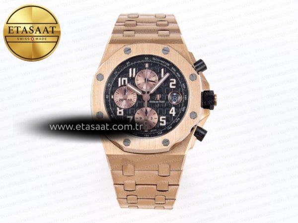 Audemars Piguet Royal Oak Rg/Rg Siyah/Altın Apf A3126 Eta Saat - 1:1 Süper Klon Replika Saat