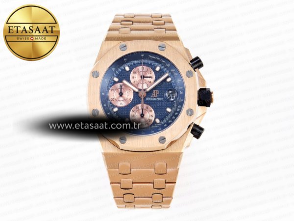 Audemars Piguet Royal Oak Rg/Rg Mavi/Altın Apf A7750 Eta Saat - 1:1 Süper Klon Replika Saat