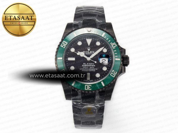 Rolex Blaken Sub Yeşil Pvd/Ss Siyah V6F V2 VS3135 Eta Saat - 1:1 Süper Klon Replika Saat