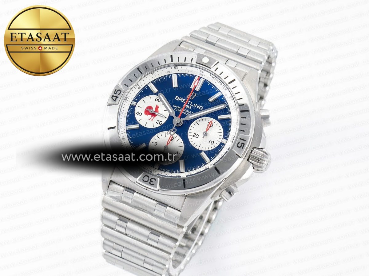 Breitling Chronomat B01 France 42mm SS BLSF 1:1 Best Edition Blue Dial on SS Bracelet A7750 - Görsel 2