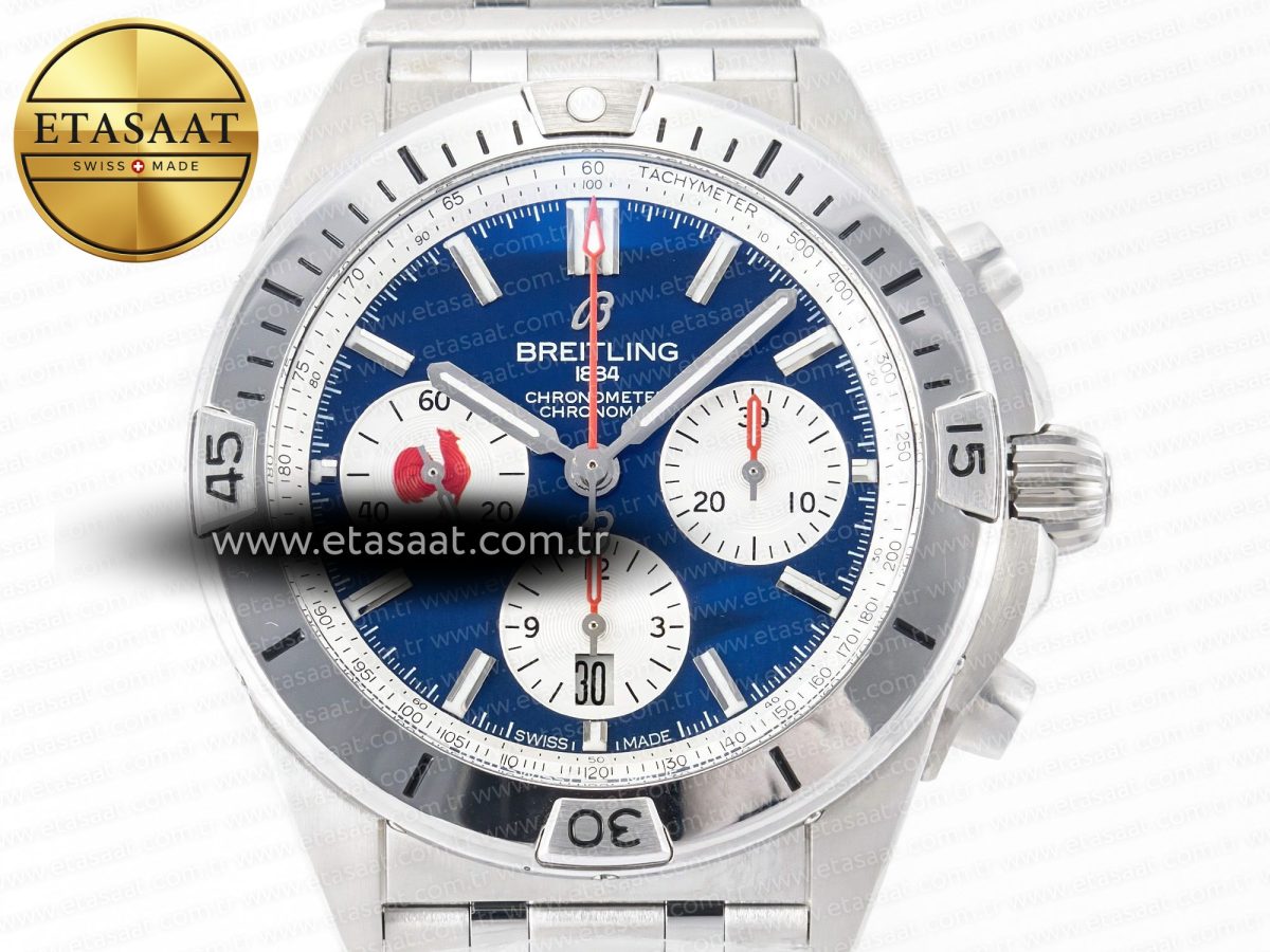 Breitling Chronomat B01 France 42mm SS BLSF 1:1 Best Edition Blue Dial on SS Bracelet A7750 - Görsel 4