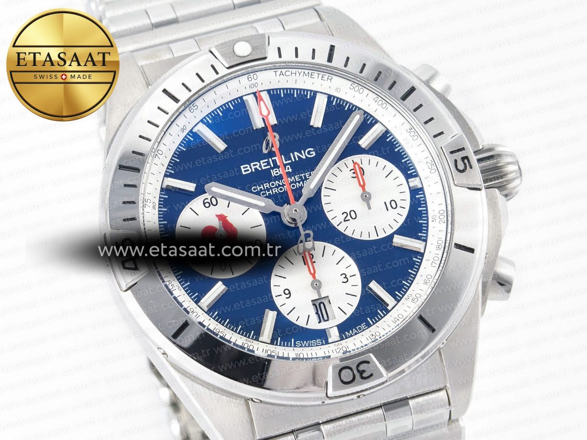 Breitling Chronomat B01 France 42mm SS BLSF 1:1 Best Edition Blue Dial on SS Bracelet A7750 - Görsel 5