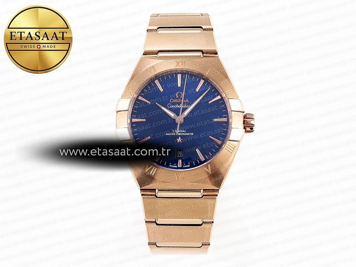 Omega Constellation 39MM RG Mavi Kadran A8801 Eta Saat - 1:1 Süper Klon Replika Saat