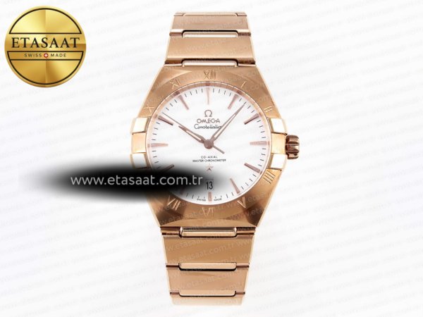Omega Constellation 39MM RG Beyaz Kadran RGA8801 Eta Saat - 1:1 Süper Klon Replika Saat