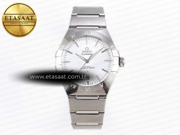Omega Constellation 39MM SS Gümüş Kadran Bilezik A8800 Eta Saat - 1:1 Süper Klon Replika Saat