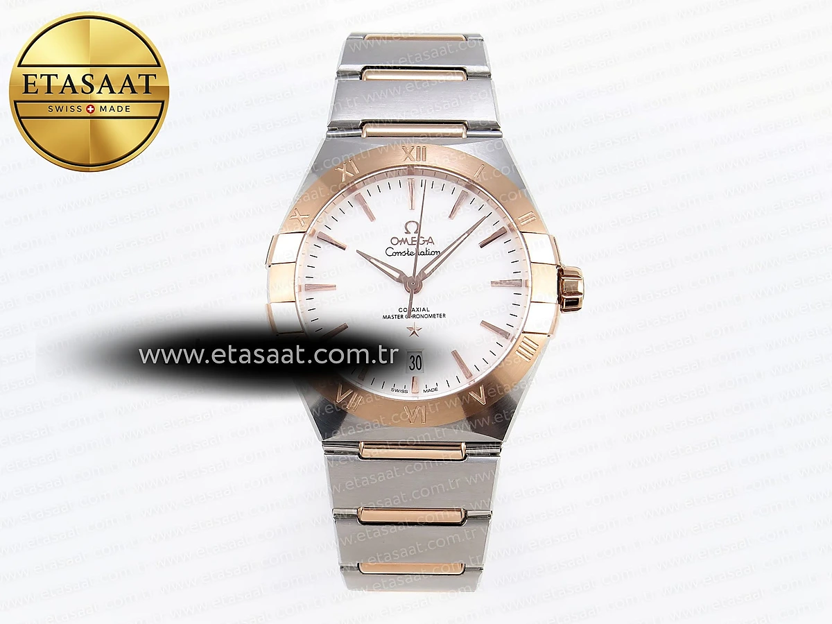 Omega Constellation 39MM Çelik/RG Beyaz Kadran A8800 Eta Saat - 1:1 Süper Klon Replika Saat