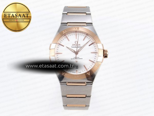 Omega Constellation 39MM Çelik/RG Beyaz Kadran A8800 Eta Saat - 1:1 Süper Klon Replika Saat