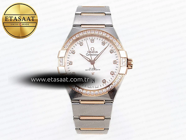Omega Constellation 39mm Beyaz Kadran Sarı Altın Çelik Çelik Bilezik ASWF Cal.8800 Ref.5944 Super Clone ETA – Ön Cephe Kadran ve Kasa Görünümü