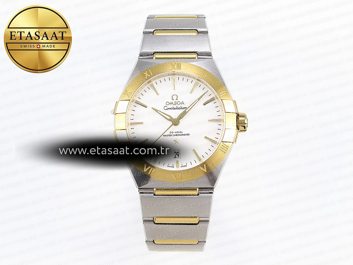 Omega Constellation 39MM Çelik/Altın Beyaz A8800 Eta Saat - 1:1 Süper Klon Replika Saat