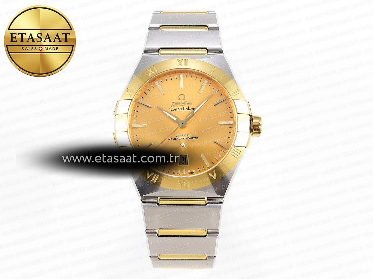 Omega Constellation 39MM Çelik/Altın Pırlantalı Altın A8800 Eta Saat - 1:1 Süper Klon Replika Saat