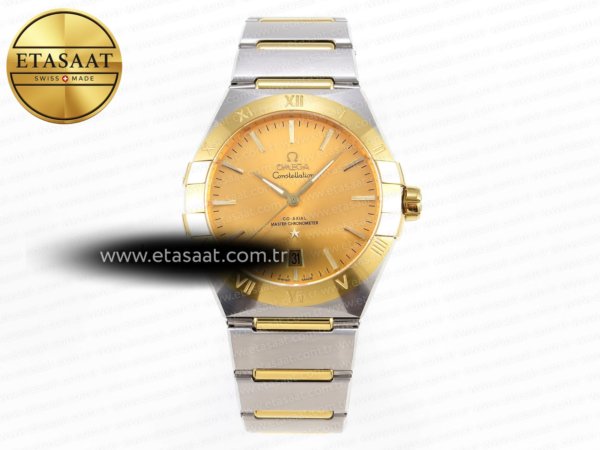 Omega Constellation 39MM Çelik/Altın Pırlantalı Altın A8800 Eta Saat - 1:1 Süper Klon Replika Saat