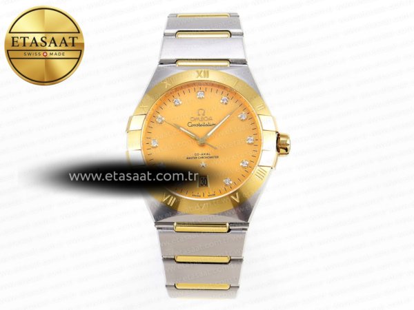 Omega Constellation 39MM YG Pırlantalı Kadran A8800 Eta Saat - 1:1 Süper Klon Replika Saat