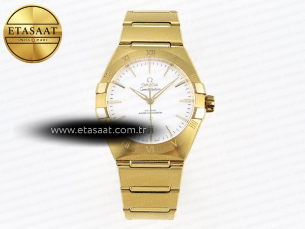 Omega Constellation 39MM YG Pırlantalı Beyaz Kadran A8801 Eta Saat - 1:1 Süper Klon Replika Saat