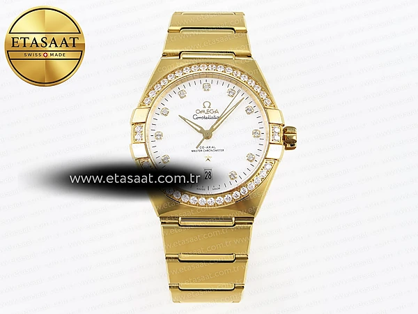 Omega Constellation 39mm Beyaz Kadran Rose Gold Kasa Pırlanta Bezel Çelik Bilezik ASWF Cal.8801 Super Clone ETA – Ön Cephe Kadran ve Kasa Görünümü