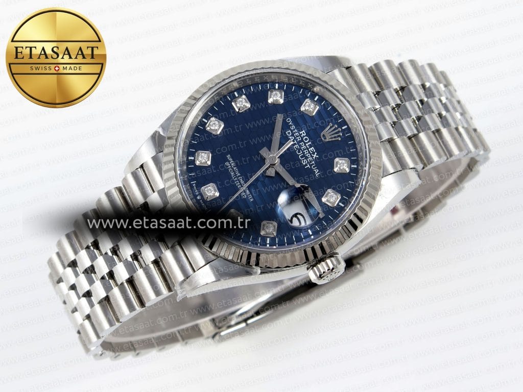 Rolex Datejust 36 Mavi Pırlantalı Clean 126234 Eta Saat - Görsel 3 - 1:1 Süper Klon Saat