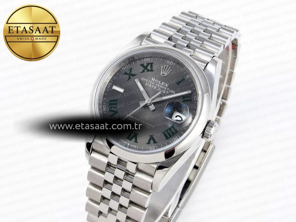 datejust 36 ss 126200 vsf 11 best edition 904l steel gray dial green roman on jubilee bracelet vs32351