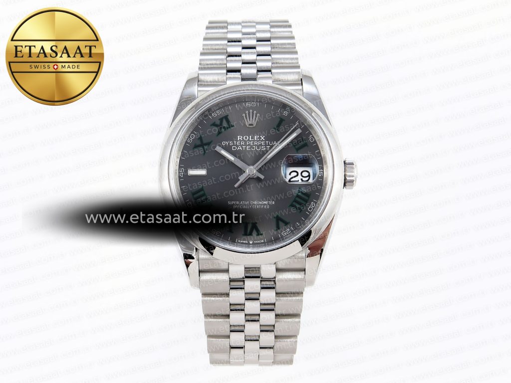 Rolex Datejust 36 126200 Gri Kadran Yeşil Roma VS3235 Eta Saat - Görsel 3 - 1:1 Süper Klon Saat