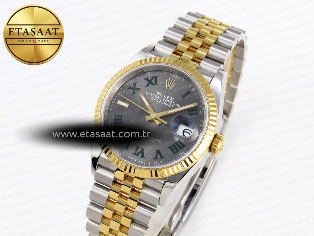 datejust 36 ss rg 126231 vsf 11 best edition 904l steel gray dial green roman marker on jubilee bracelet vs32351