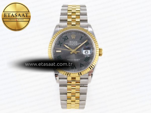 Rolex Datejust 36 Çelik/RG 126231 Gri Kadran Yeşil VS3235 Eta Saat - 1:1 Süper Klon Replika Saat