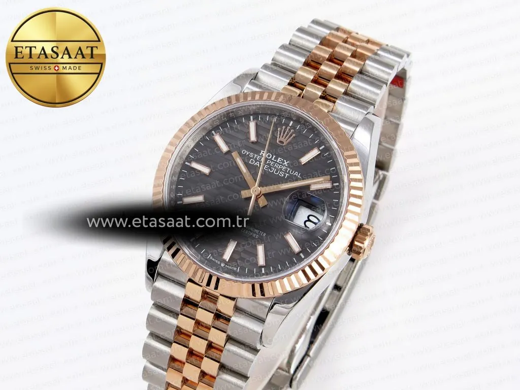 datejust 36 ss rg 126231 vsf 11 best edition 904l steel gray textured stick dial on jubilee bracelet vs32351