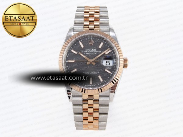 Rolex Datejust 36 Çelik/RG 126231 Gri Dokulu Çizgi VS3235 Eta Saat - 1:1 Süper Klon Replika Saat