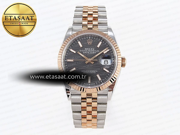 Rolex Datejust 36 Çelik/RG 126231 Gri Dokulu Çizgi VS3235 Eta Saat - 1:1 Süper Klon Replika Saat