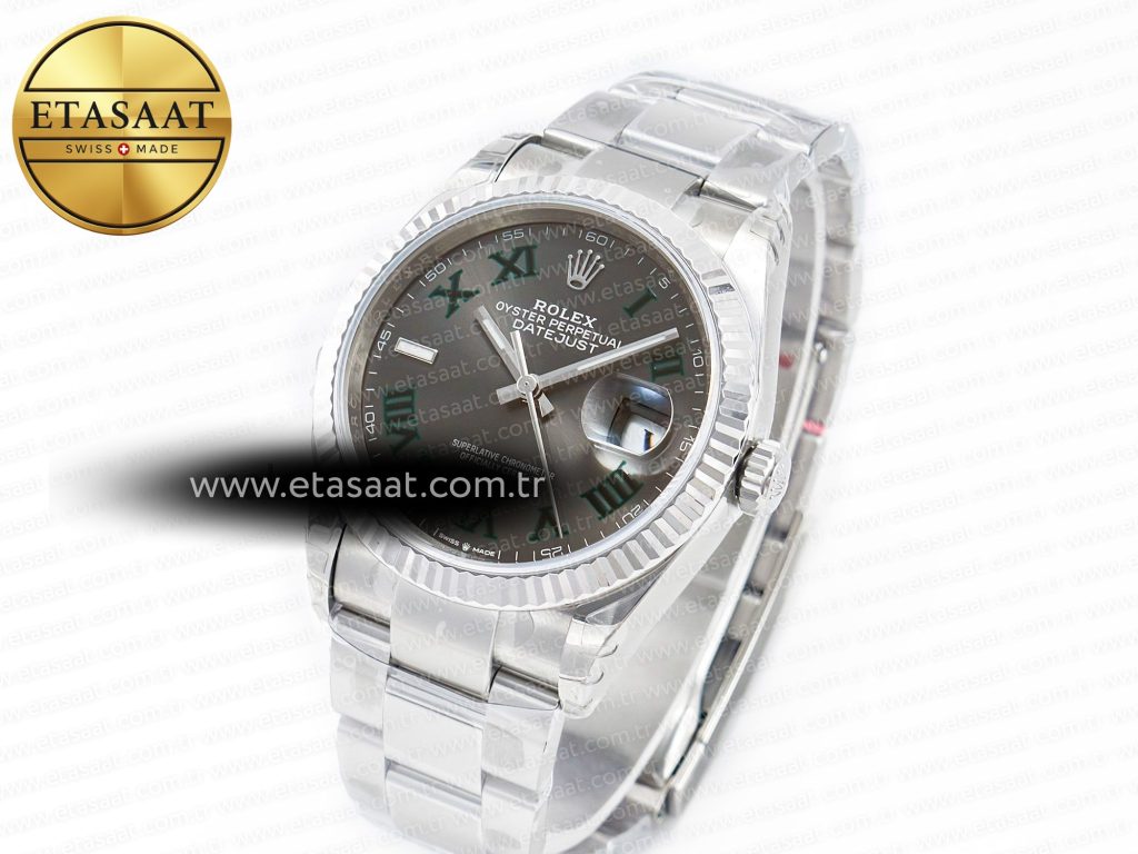 datejust 41 126330 904l ss vsf 11 best edition gray dial green roman on oyster bracelet vs32352
