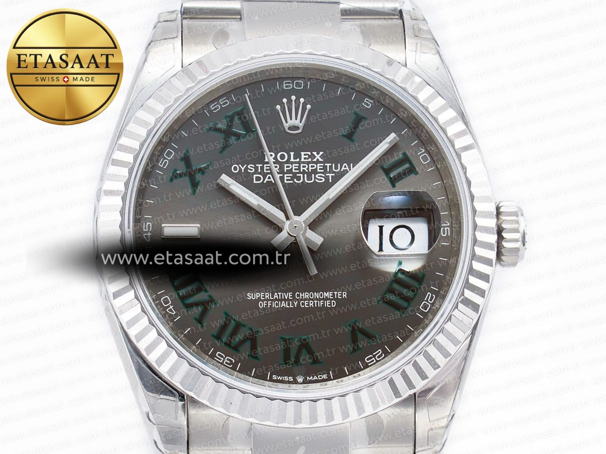 Rolex DateJust 41 126330 904L Best Edition Gray Dial Green Roman on Oyster Bracelet VS3235 - Görsel 4