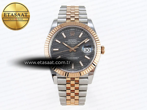 Rolex Datejust 41 126331 Gri Dokulu Kadran VS3235 Eta Saat - 1:1 Süper Klon Replika Saat