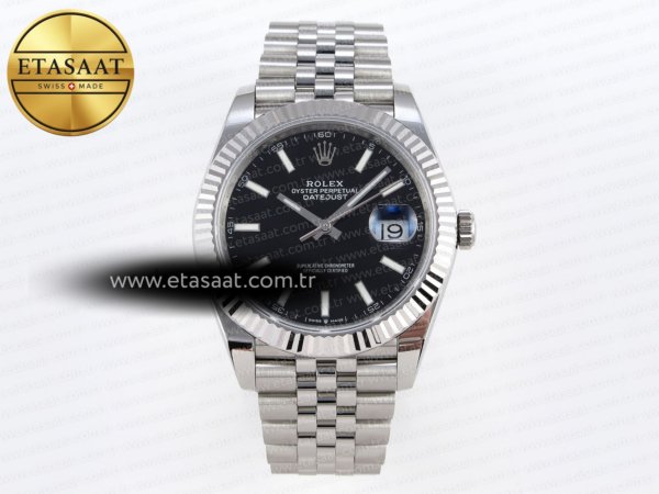 Rolex Datejust 41MM 126334 Siyah Kadran Çizgi İndeks SH3235 Eta Saat - 1:1 Süper Klon Replika Saat