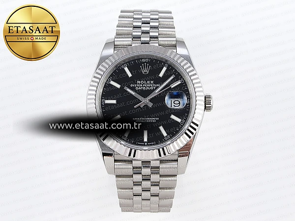 Rolex Datejust 41MM 126334 Siyah Kadran Çizgi İndeks SH3235 Eta Saat - 1:1 Süper Klon Replika Saat