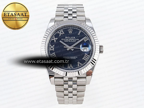Rolex Datejust 41MM 126334 Mavi Kadran Roma Rakamlı SH3235 Eta Saat - 1:1 Süper Klon Replika Saat