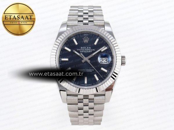 Rolex Datejust 41MM 126334 Mavi Kadran Çizgi İndeks SH3235 Eta Saat - 1:1 Süper Klon Replika Saat