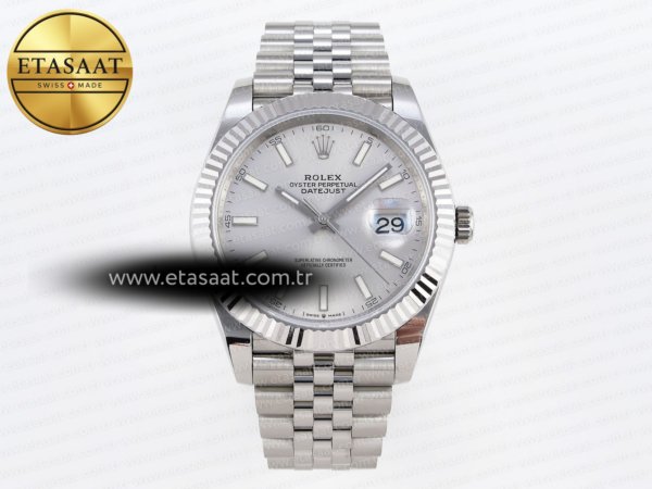 Rolex Datejust 41MM 126334 Gümüş Kadran Çizgi İndeks SH3235 Eta Saat - 1:1 Süper Klon Replika Saat