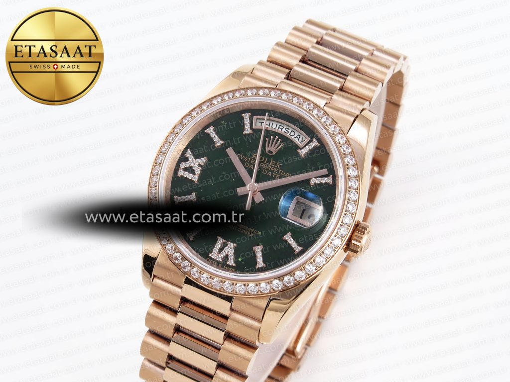 daydate 36mm rg rg pres dia green dial raf a28362