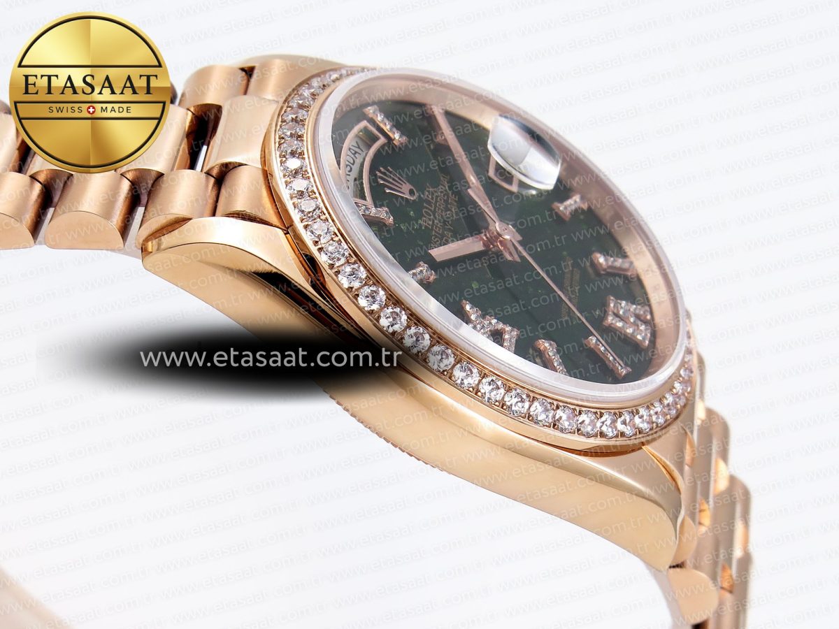 Rolex DayDate 36mm RG/RG Pres Dia Green Dial RAF A2836 - Görsel 8