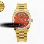 Rolex Day-Date Yg/Yg Pres Pırlantalı Turuncu Degrade A2836 Eta Saat - Görsel 3 - 1:1 Süper Klon Saat