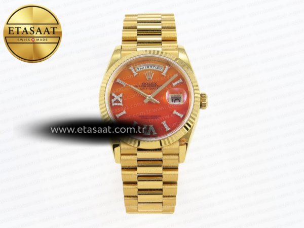 Rolex Day-Date Yg/Yg Pres Turuncu Degrade A2836 Eta Saat - 1:1 Süper Klon Replika Saat