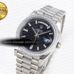 daydate 40 ss gsf gain weight black crystal dial diamonds bezel on president bracelet a28361