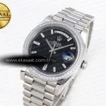 daydate 40 ss gsf gain weight black crystal dial diamonds bezel on president bracelet a28361