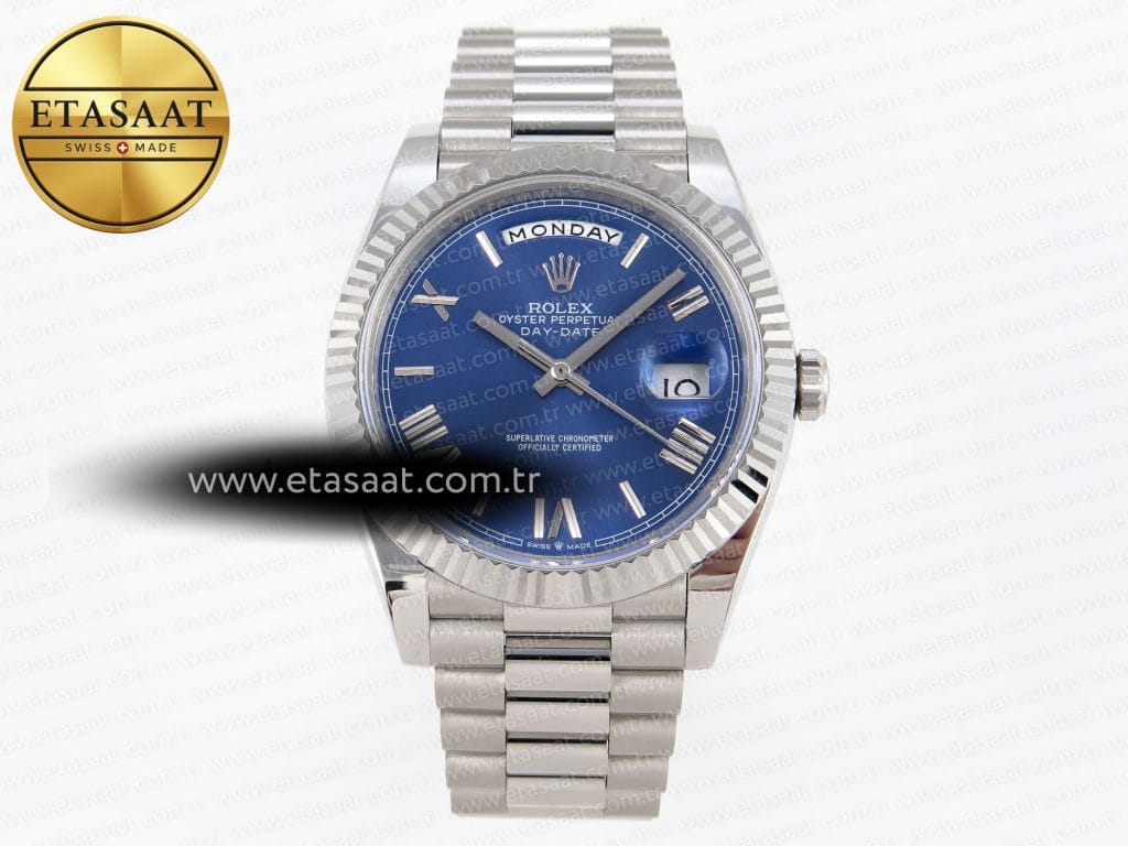 Rolex Day-Date 40 Mavi Roma Rakamlı Kadran Bilezik 3255 Eta Saat - Görsel 3 - 1:1 Süper Klon Saat