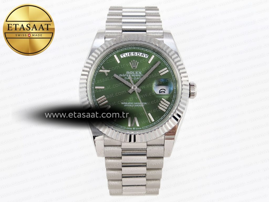 Rolex Day-Date 40 Yeşil Roma Rakamlı Bilezik A2836 Eta Saat - Görsel 3 - 1:1 Süper Klon Saat