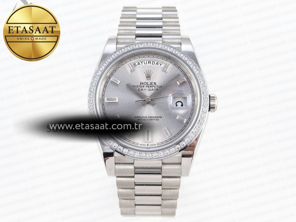 Rolex Day-Date 40 Gümüş Kristal Bilezik A2836 Eta Saat - Görsel 3 - 1:1 Süper Klon Saat