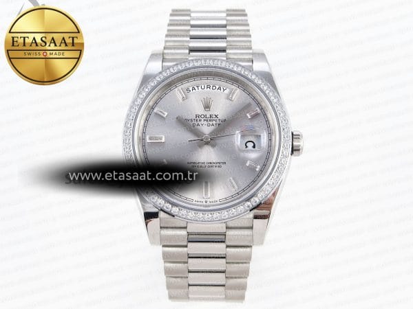 Rolex Day-Date 40 Gümüş Kristal Bilezik A2836 Eta Saat - Görsel 3 - 1:1 Süper Klon Saat