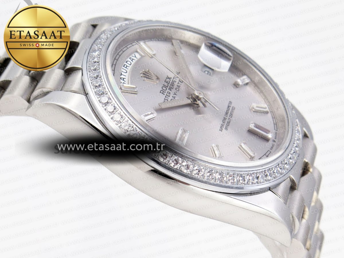 Rolex DayDate 40 SILVER CRYSTAL BRACELET A2836 - Görsel 9