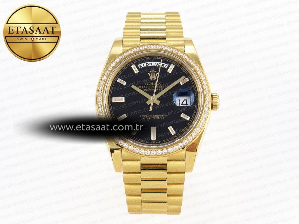 Rolex Day-Date 40 Siyah Pırlantalı A2836 Eta Saat - Görsel 3 - 1:1 Süper Klon Saat
