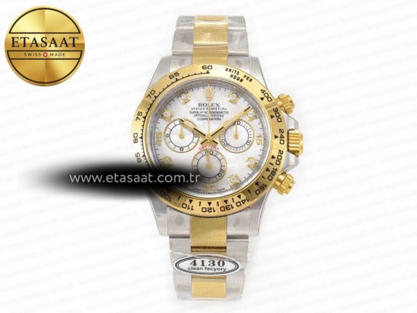 Rolex Daytona 116503 LN Çelik/Altın Beyaz Sedef SA4130 Eta Saat - 1:1 Süper Klon Replika Saat