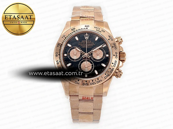 Rolex Daytona 116505 QF Siyah/RG Kadran SH4130 Ağır Kasa Eta Saat - 1:1 Süper Klon Replika Saat