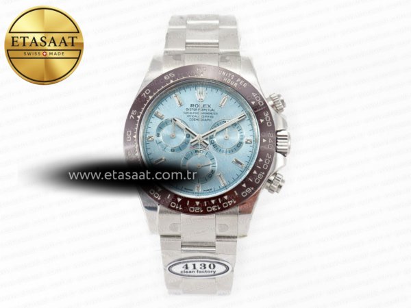 Rolex Daytona 116506 Buz Mavisi Kristal İndeks SA4130 Eta Saat - 1:1 Süper Klon Replika Saat