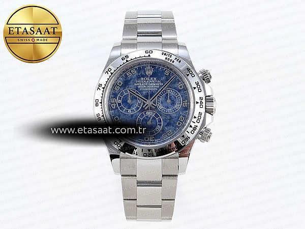 Rolex Daytona 116509 Clean Mavi Chalcedony Kadran A4130 Eta Saat - 1:1 Süper Klon Replika Saat